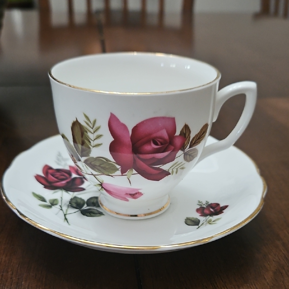 Elegant Rose Patterned Teacup and Saucer Set